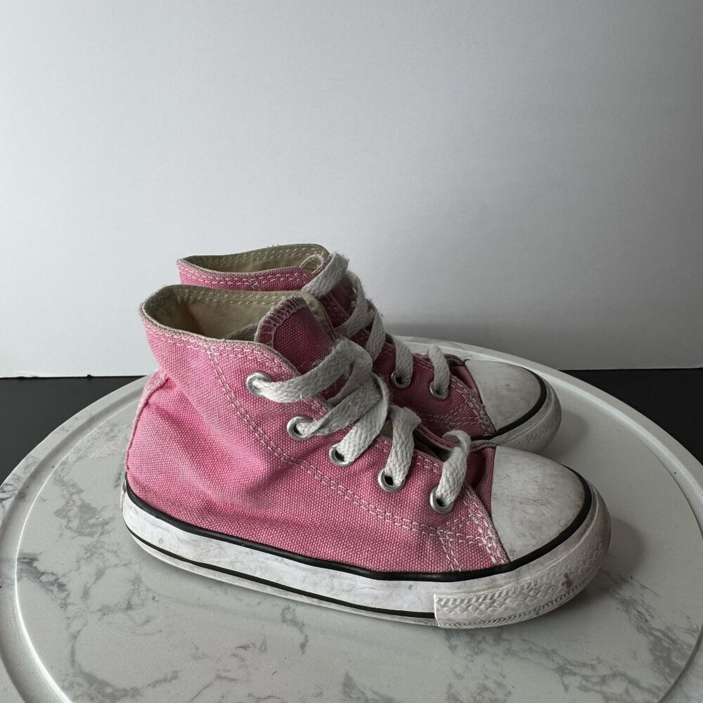 Converse All Star Kids Pink Canvas‎ High Top Sneakers Size 8 girls
